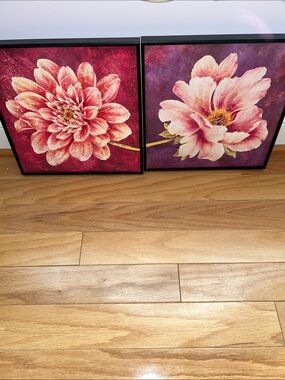T.J.Maxx Pink Floral Square Wall Art Pair